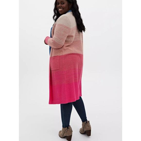 Torrid, Pink Ombre Stripe Slouchy Duster Sweater, Used, Plus Size 0 - Picture 2 of 6